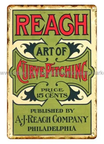 1913 Reach Art of Batting Curve Pitching Book cover metal tin sign modern decor