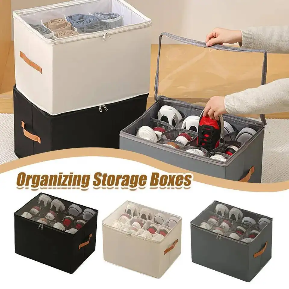 

Foldable Rack 12 Grids Shoe Organizer Cabinet Dustproof Storage Box For Sneakrs Slippers Home Furniture