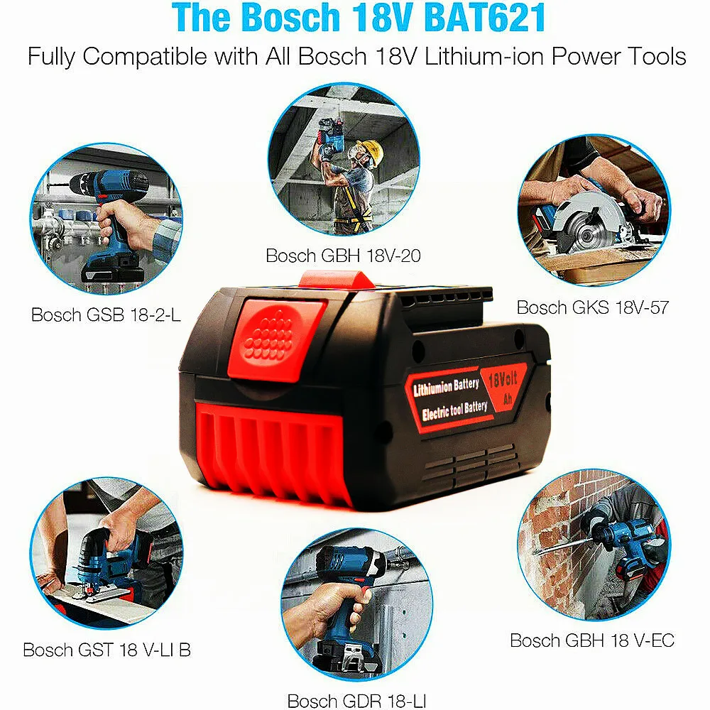 Latest Upgraded 18650 Rechargeable Battey 18V 6.0Ah Lithium ion Battery Replacement For Bosch 18v Battery BAT609 BAT609G BAT618