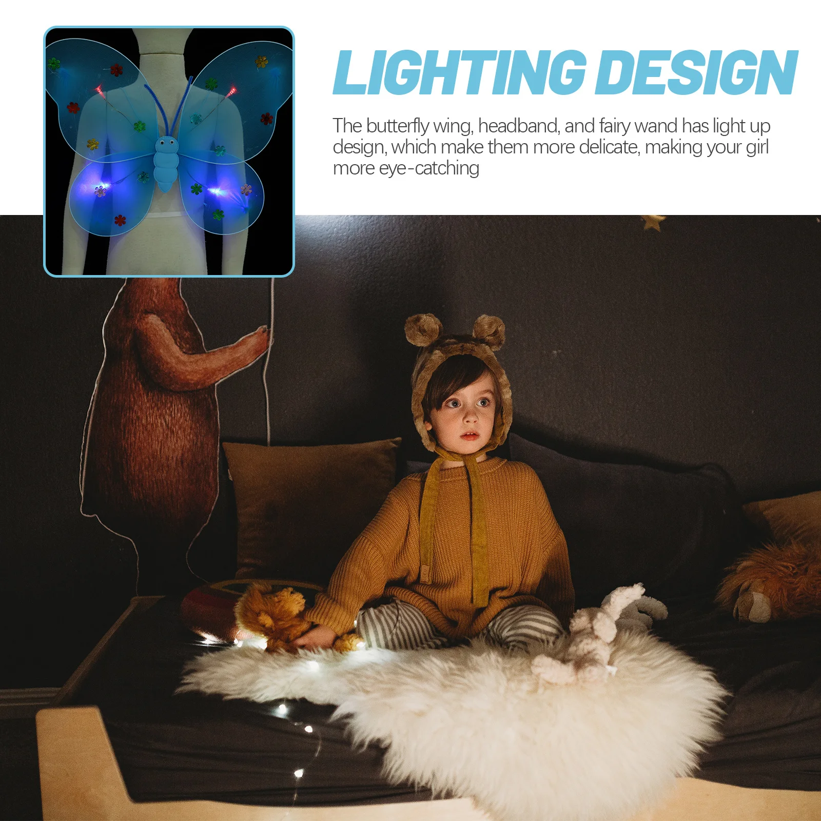 1세트 나비 날개 머리띠 마법봉 라이트 업 요정 의상 소녀 코스프레 파티 할로윈 액세서리 나비 요정 의상