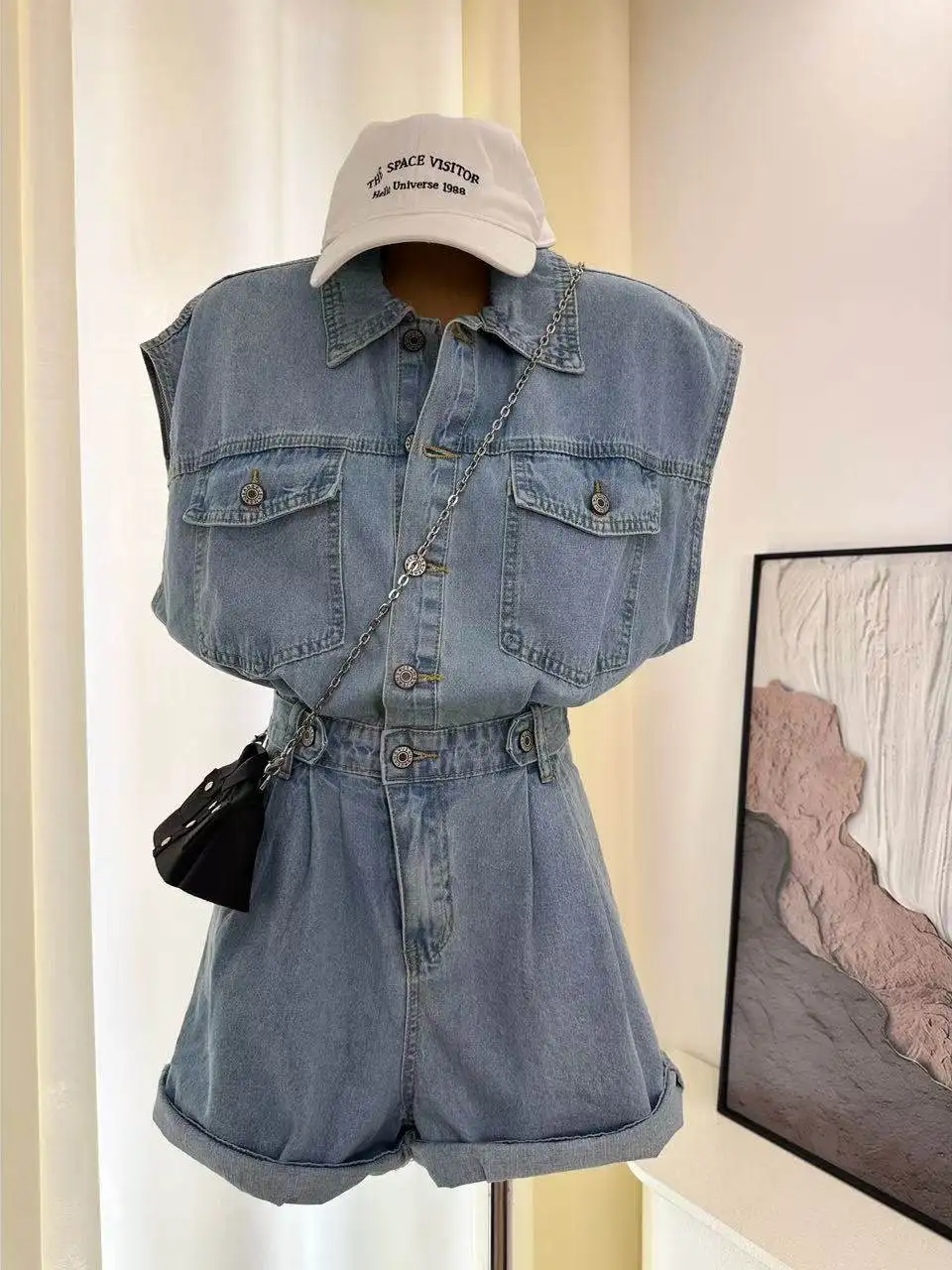 

Новинка: Женский джинсовый комбинезон-шорты Missy Slimming с высокой талией, простой и стильный летний костюм-брюки