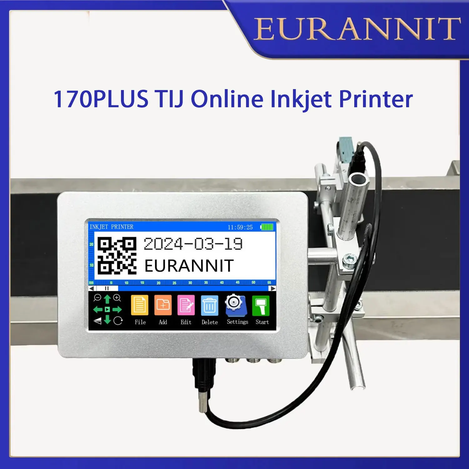 EURANNIT 12.7/25.4mm TIJ Industrial Online Thermal Inkjet Printer Text QR Barcode Batch Number Logo Date Online Printer