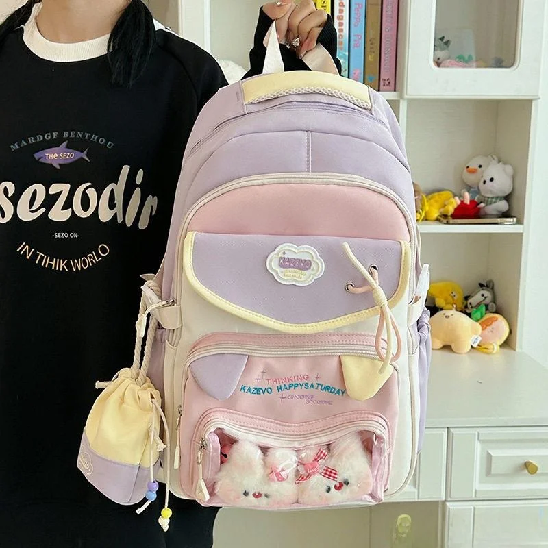

Adorable High Aesthetic Value School Style Transparent Big Capacity Bookbag for Junior And High School Students Double ...