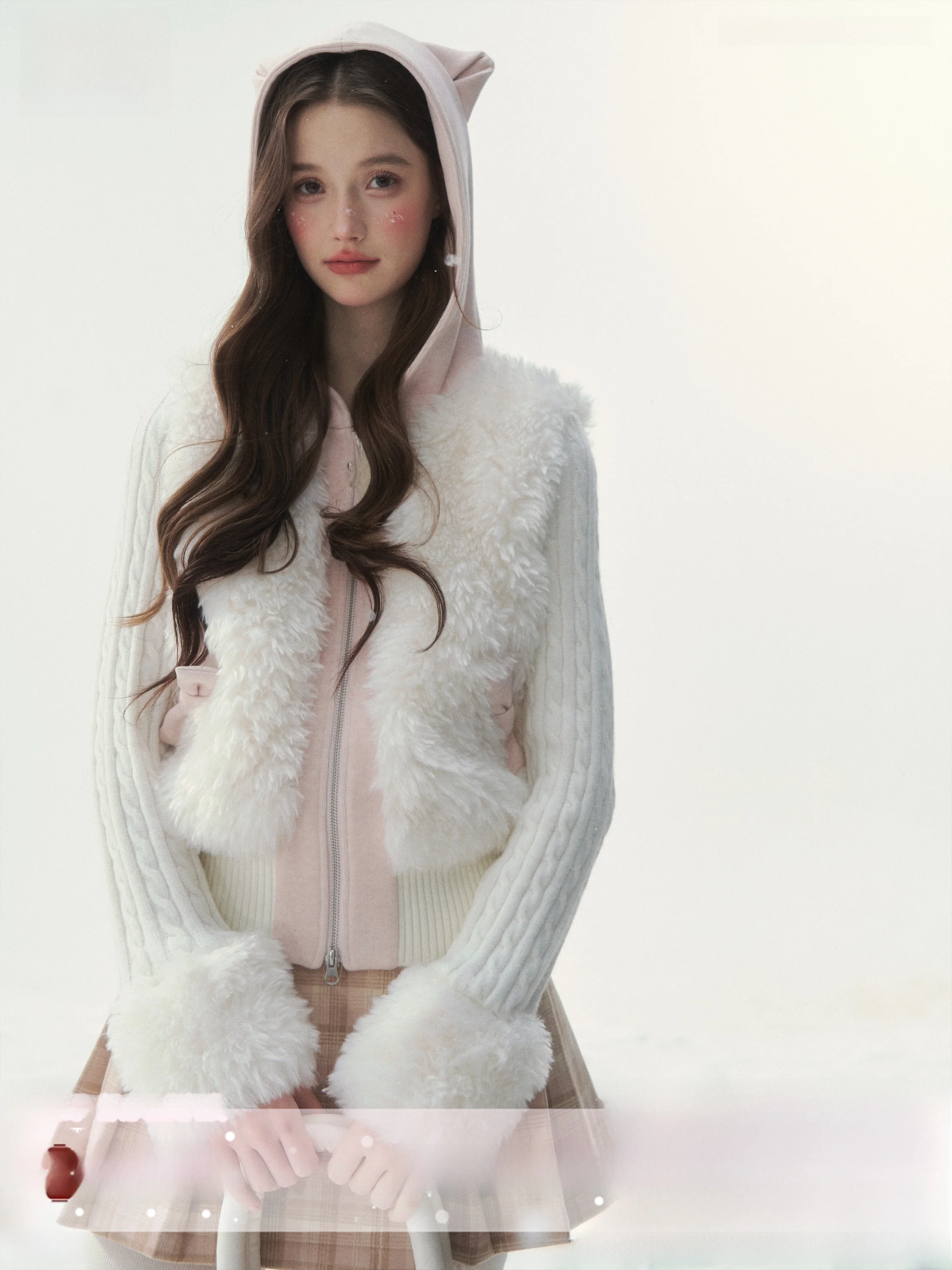 

SunsetPark Original Ear Warmth Knitted Jaet Eco-Friendly Fur Patchwork Retro Sle Women's ort Outerwear Coat