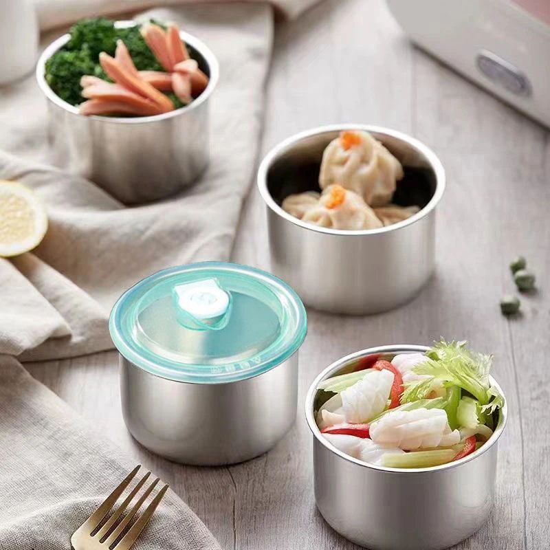 Stainless Steel Crisper Box Food Storage Serving Tray Round Bowl With Cover Home Kitchen Organizer Rust-proof Food Container