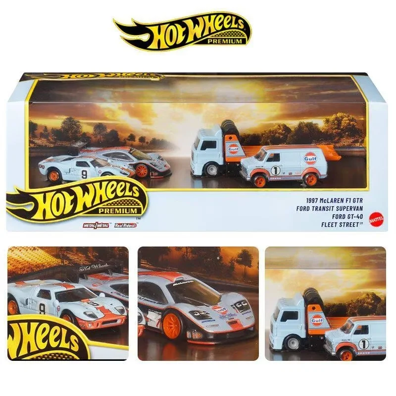 

Hot Wheels Premium GMH39 Diecast Car Collection Set Metal Base Real Riders Garage Transporter Honda Mercedes Benz Porsche Model