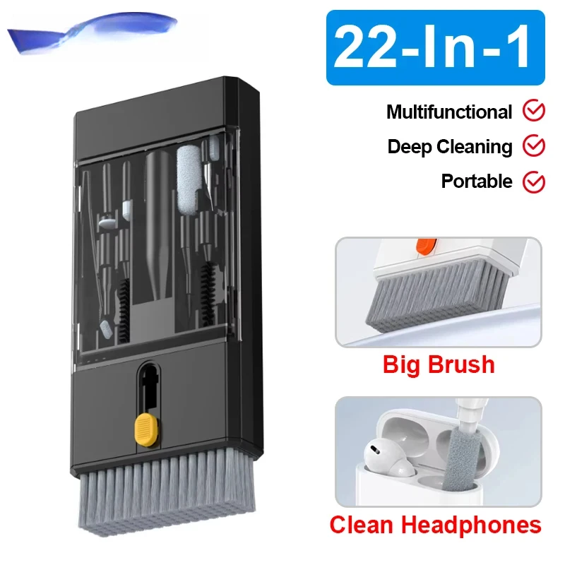 22 In 1 Multi-Function Cleaning Kit For IPhone AirPods IPad Digital Camera PC Keyboard Phone Screen Headphones Tools Black White