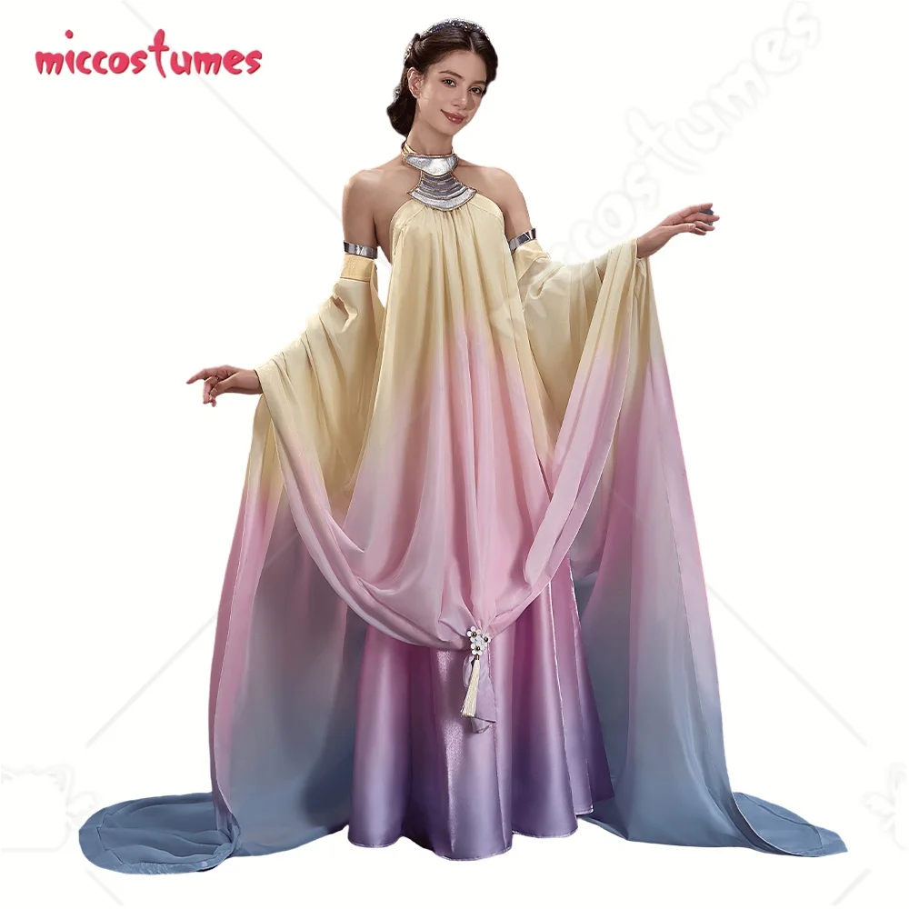 Miccostumes Damen-Cosplay-Kostüm, Königin-Neckholder-Kleid mit Kopfbedeckung und Armband für Cosplay, Halloween