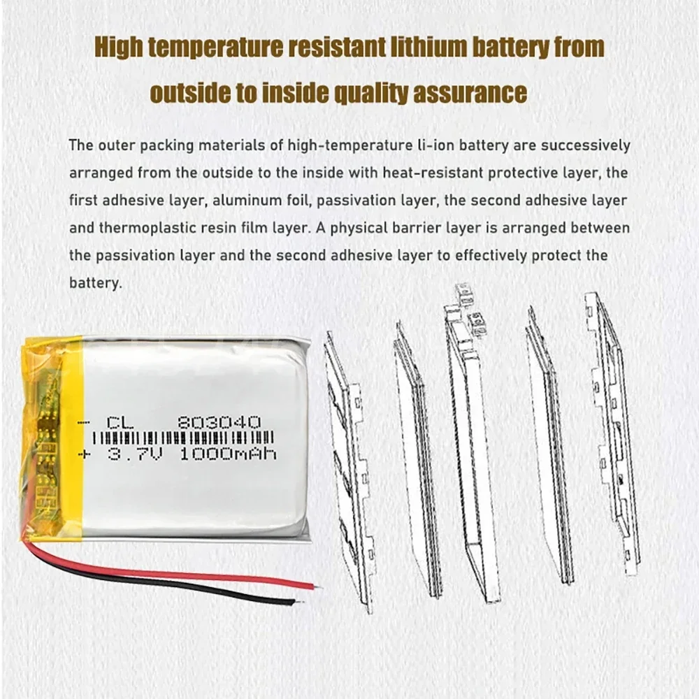 1000mah 3.7v 803040   แบตเตอรี่ลิเธียม li polymer สําหรับหนังสืออิเล็กทรอนิกส์แท็บเล็ตของเล่น Mobile Pocket เปลี่ยนแบตเตอรี่