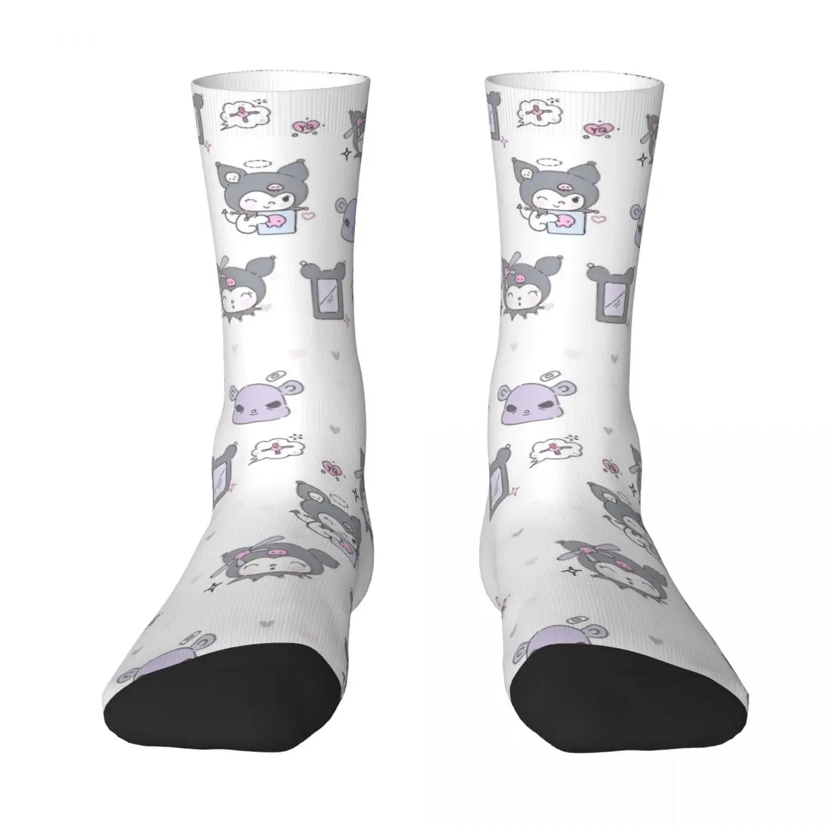 Kuromi-Calcetines antideslizantes para hombre, medias casuales, medias suaves, medias medianas para exteriores, gráfico de primavera