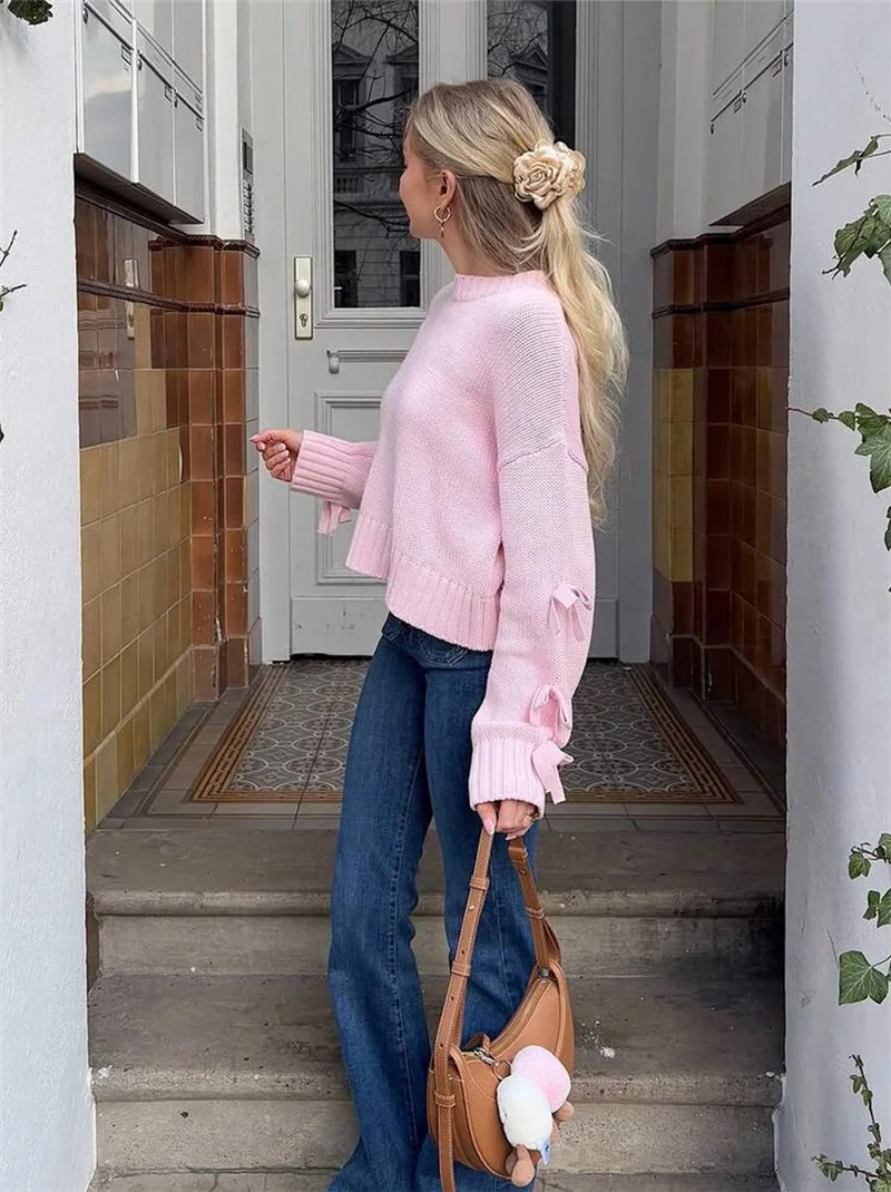 Pull ample court à manches nœud Joker pour femme, mode européenne et américaine, nouvelle collection automne et hiver