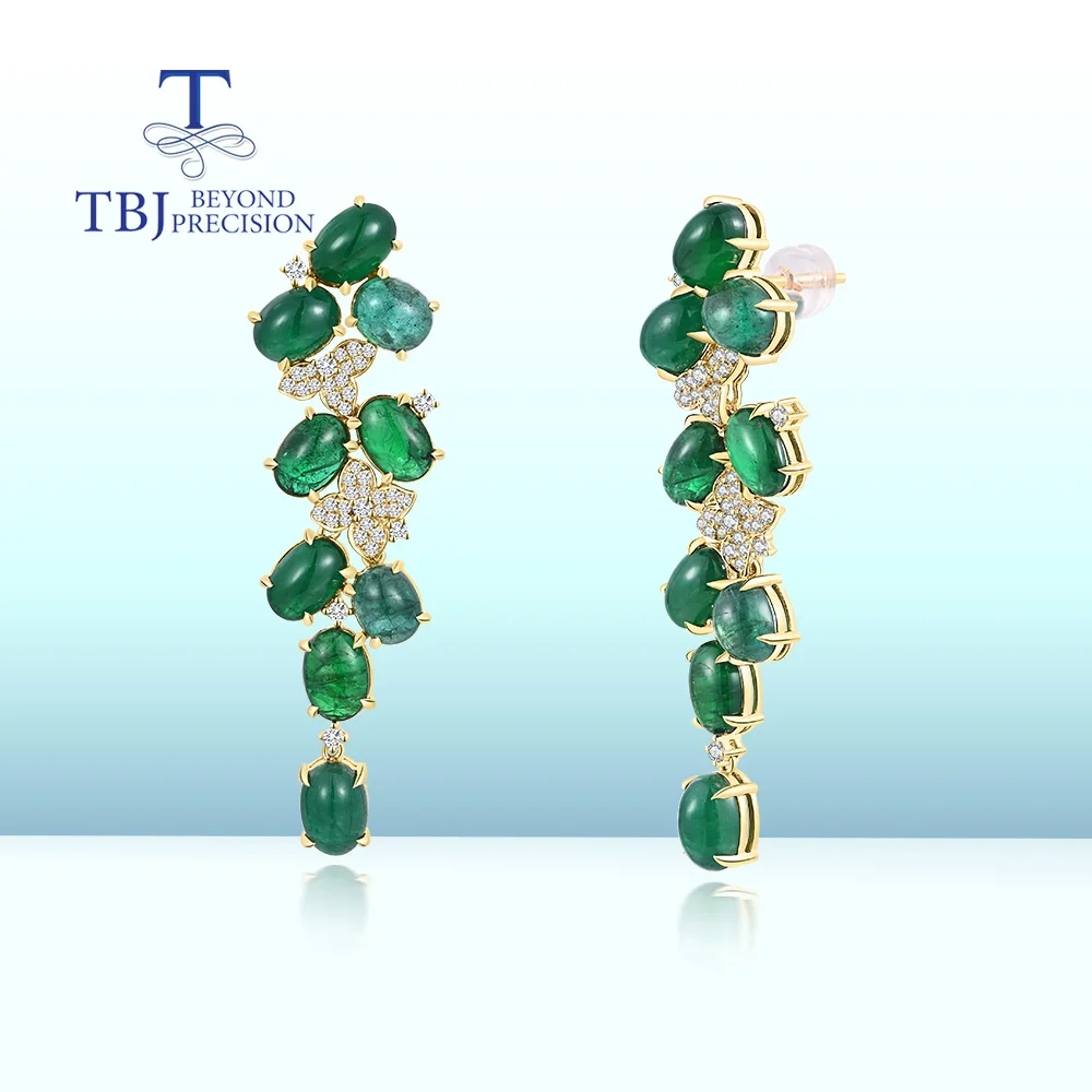 New Luxury Light 18k gold natural green emerald earrings with natural diamond premium women jewelry engagement anniversary gift