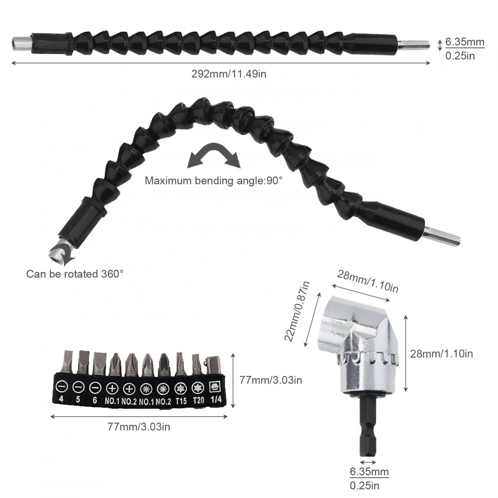19pcs/set Drill Bit Set Universal Socket Adapter Drill Bit Holder Extension 105 Degrees Drill Bit Attachment Screwdriver Bit Kit