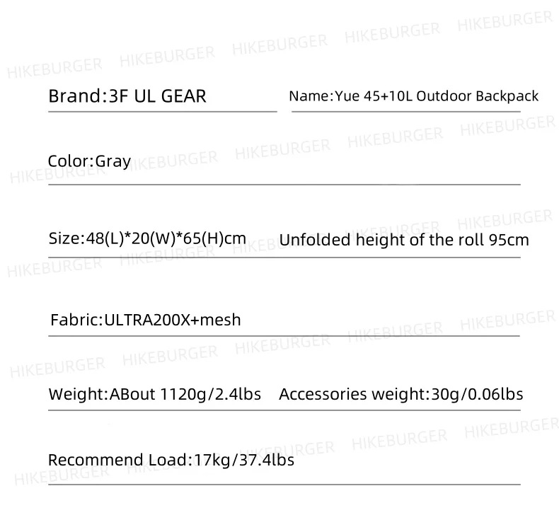 3F UL GEAR Yue 45+10L Rucksack Outdoor Camping Rahmentasche Ultraleichter verstellbarer Multifunktionsrucksack Wandern Bergsteigen – Detail 6