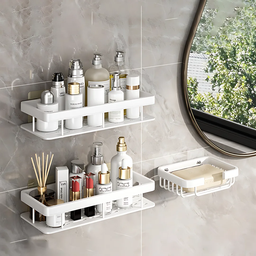 Bathroom Shelf Kitchen Storage Organizer Aluminum Alloy Shampoo Rack Shower Shelf Bathroom Accessories No Drill Shelf