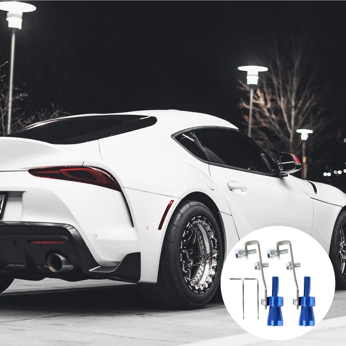 2 قطعة ضبط السيارة التوربينات صافرة أسلم العادم صانع الضوضاء للمركبة بصوت عال محرك الصوت كليب على تركيب الأزرق S الحجم