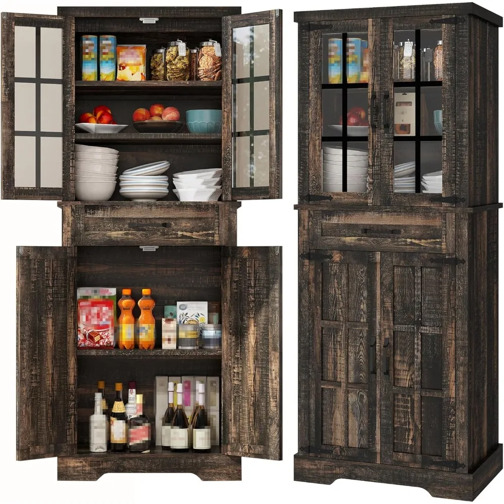 

71" Farmhouse Storage Cabinet, Kitchen Pantry, Wooden, Hutch, Tall Cabinet with 1 Drawers, 5 Storage Shelves, Freestanding for