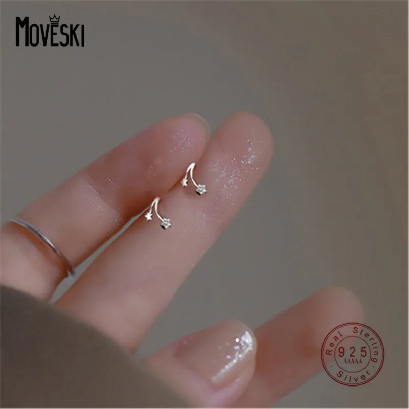 MOVESKI 925 Sterling Silver Simple Small Pavé Zircon Star Stud Earrings for Women Temperament Jewelry Accessories