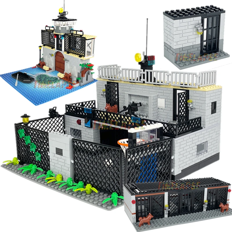 NEW Militarys Scene Prison Jail Sea Prisoner Police Station Wire Mesh Cage Basketball Stands Building Blocks Model Sets Bricks