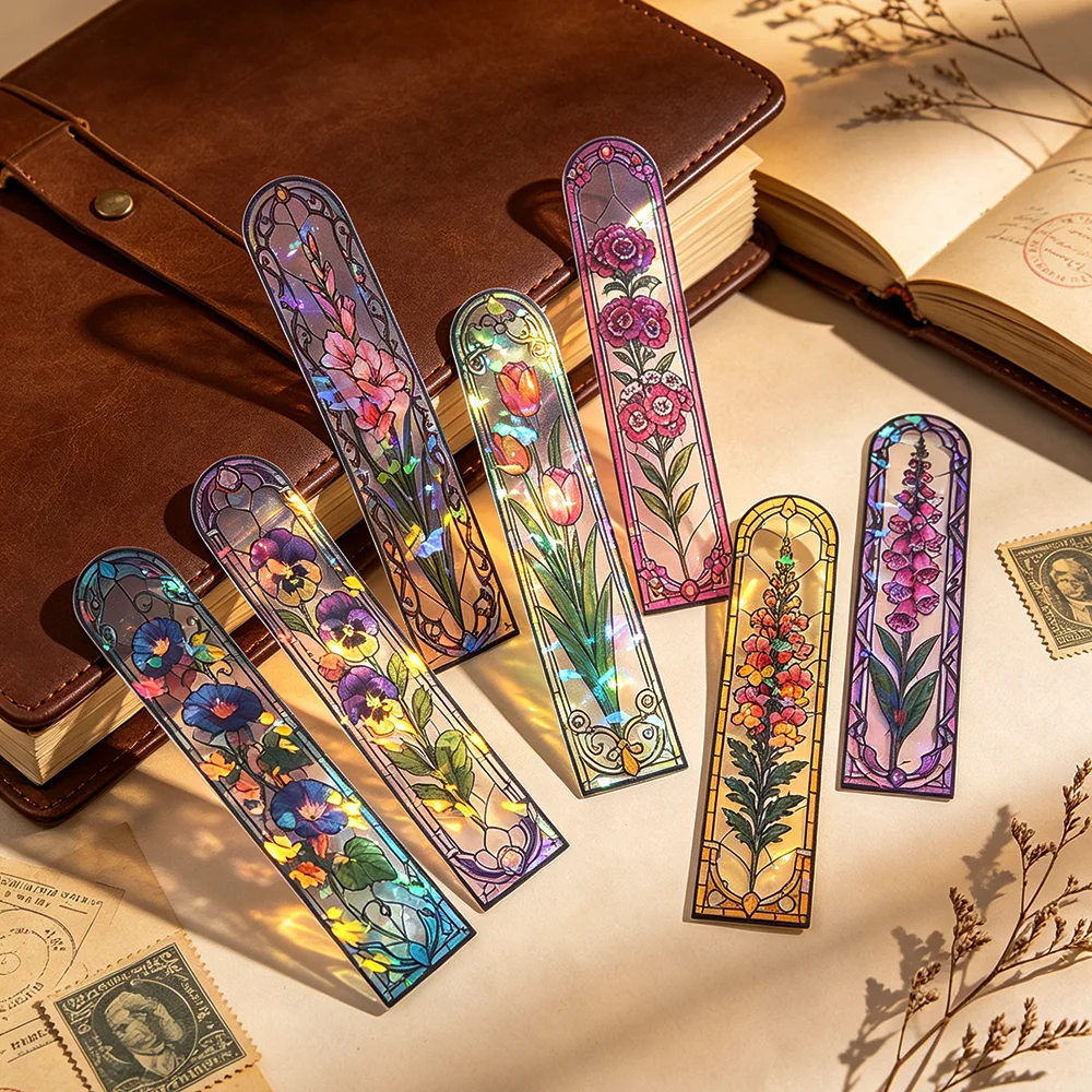 PVC Floral Bookmark Gradient Color Effect Book Marker Vintage Flower Pattern Reading Accessories Stationery Gift for Readers