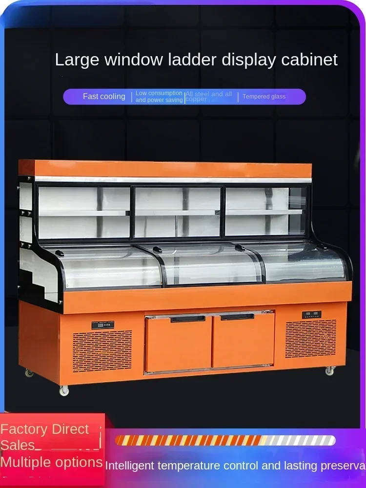 Three temperature stepped refrigerated display cabinet with five floors