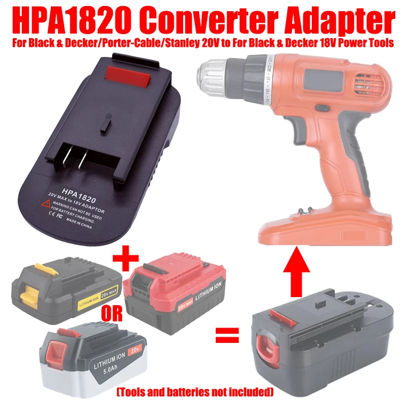 

ALASICKA HPA1820 20V To 18V Battery Adapter for Black & Decker/Porter-Cable/Stanley 20V Battery To for Black & Decker 18V Tools