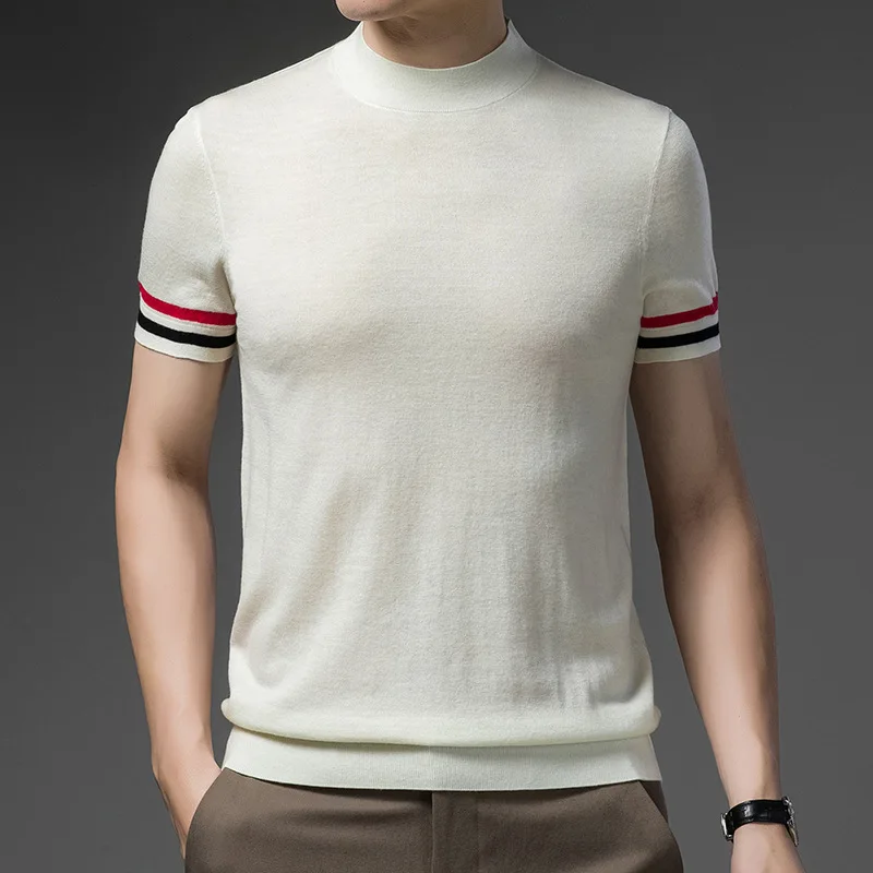 ٪ الصوف قصيرة الأكمام جولة الرقبة سترة صوف سترة الرجال ربيع الخريف الشتاء نمط الصوف قصيرة الأكمام محبوك العرق #6