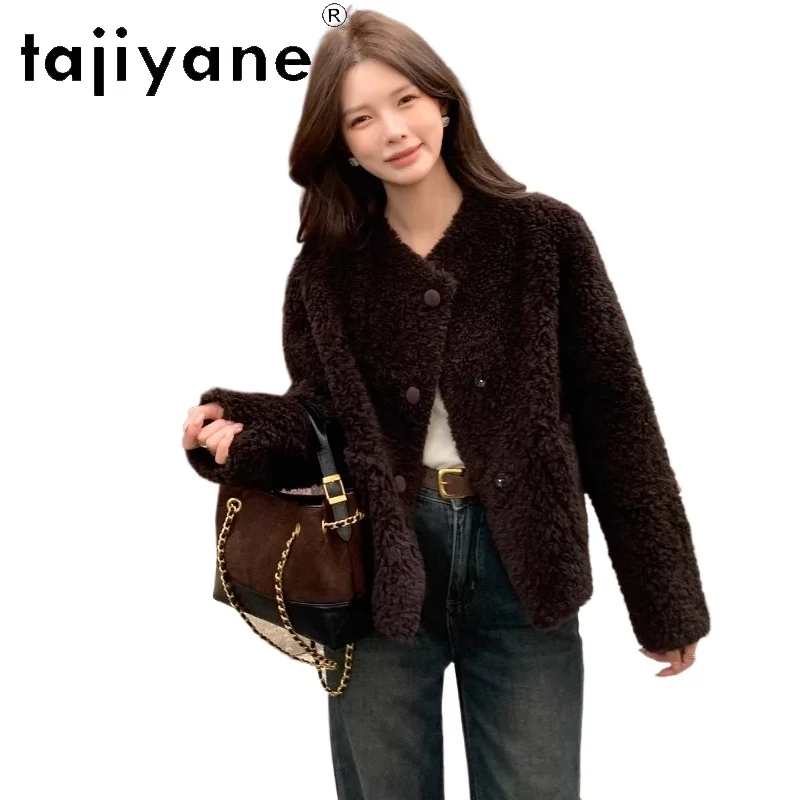 

TAJIYANE 100% Wool Fur Coats Woman Short Simple Sheep Shearling Fur Jacket Stylish Winter Outerwears 2026 Women Clothes fourrure