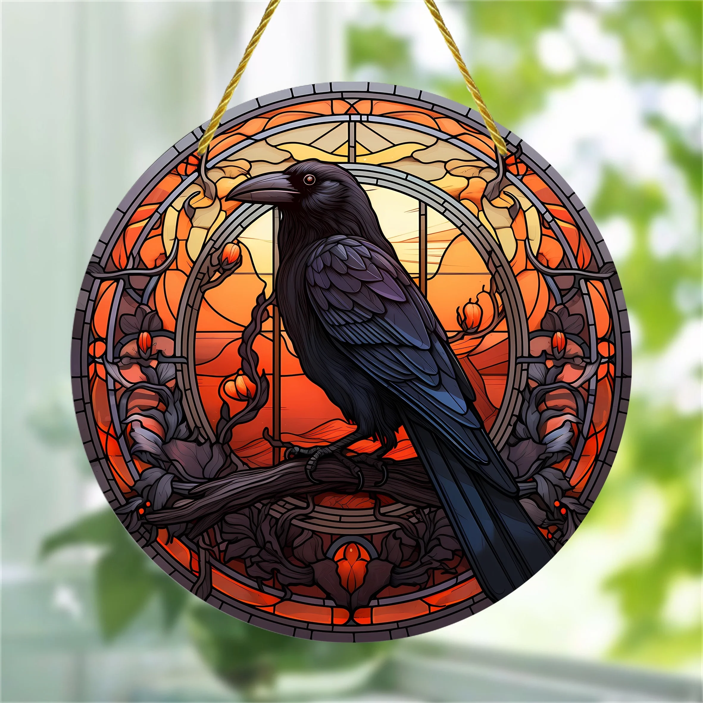 Crow Sign, Crow Sun Catcher, Acrylic Sign, Round Sign, (6x6inch 15x15CM) Windows, Porch, Walls, Home, Room, Farmhouse Decoration