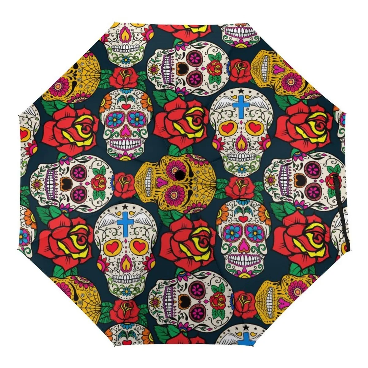 Death Moth  Skull Travel Umbrellas Day of The Dead Skeleton Folding Rain Umbrella Windproof Compact Lightweight for Teens Adults