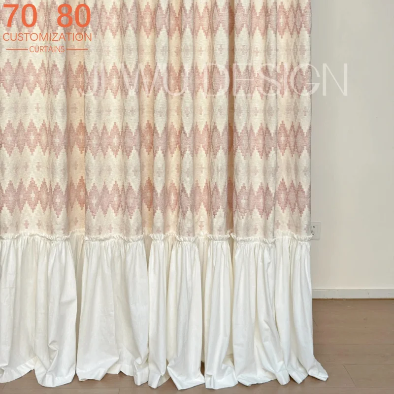 Mid Ancient Style Cream French Retro Style Skirt Stitching Curtains for Living Room Bedroom Partition Curtain Customization