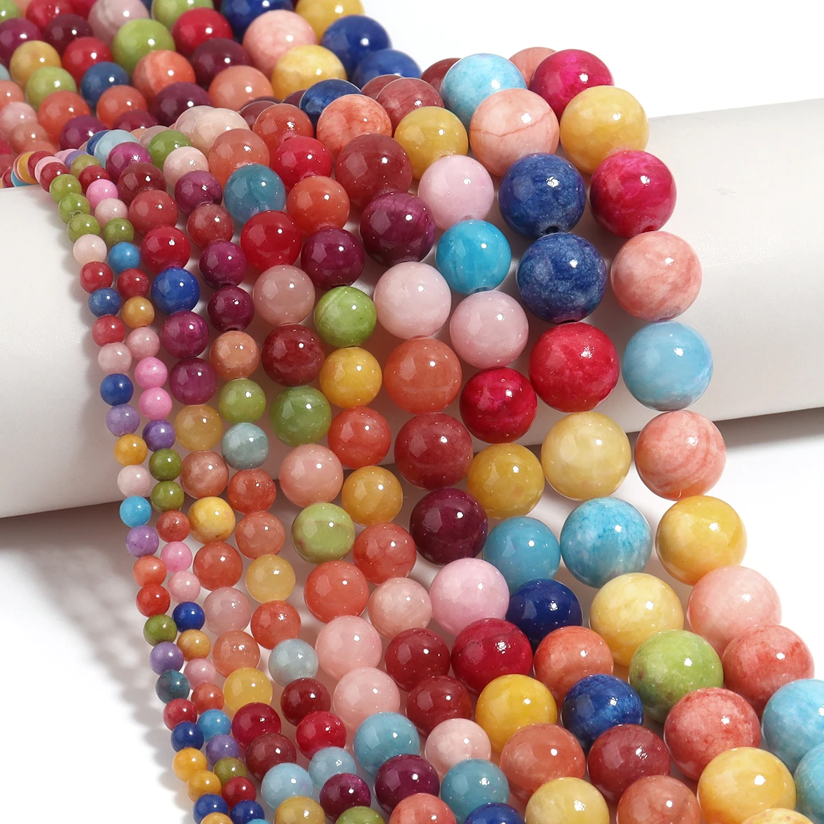 1 Strang 4/6/8/10/12mm bunte cremefarbene Jadesteinperlen, Jadeit, runde lose Spacer-Perlen für die Schmuckherstellung, DIY Halskette, Armband