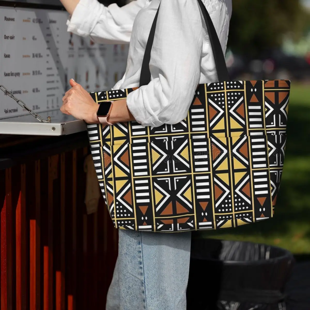 

Bogolan Mudcloth African Pattern Africa Ethnic Tribal Beach Tote Bag Sport Gym Yoga Duffle Large Women Travel Bag Fitness bag