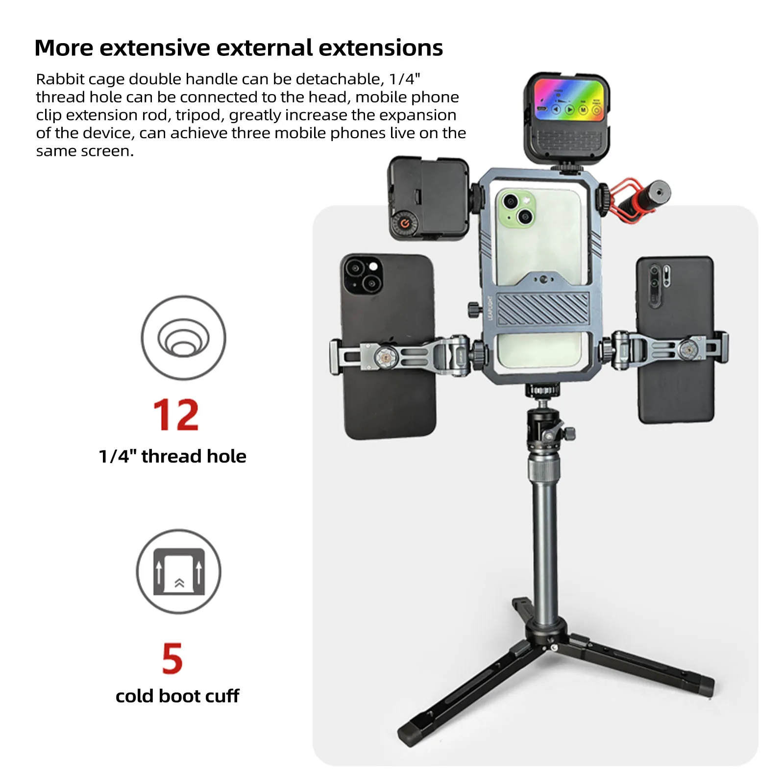 Universal All Metal Phone Rig Cage with Dual Handles Phone Stabilizer Tripod Mount Bracket for Photography Vlog Video Recording