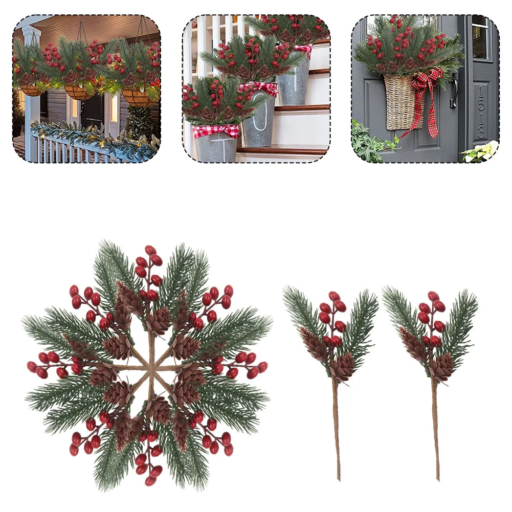 Pacote de 10 pinos de Natal falsos realistas com detalhes vibrantes de frutas e cone natural para elevar seus efeitos de decoração de casa