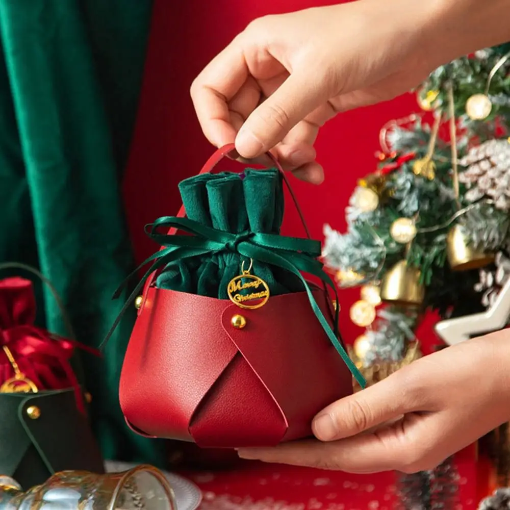 Bolso de regalo de PU, decoración navideña para niños con asa, bolsa de regalo de Navidad, paquete de Material, bolsa de dulces