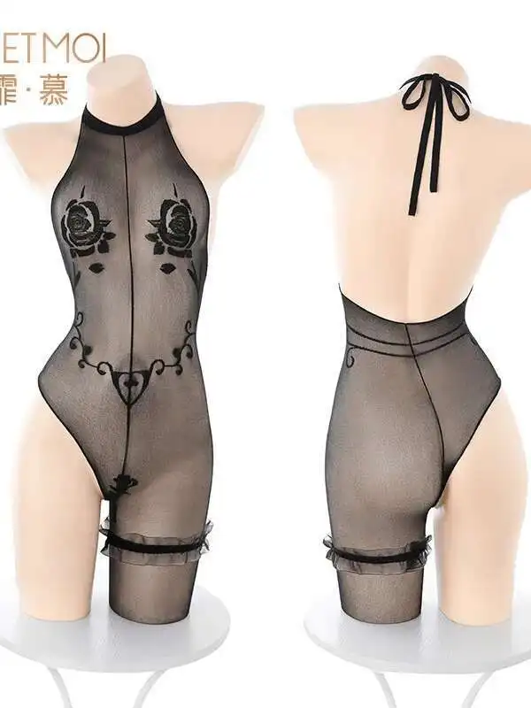 เย็บปักถักร้อย Rose Girl Full Body ชุดถุงเท้าผ้าไหมหลงใหลเซ็กซี่ Pure Desire มุมมองผู้หญิง Rompers เสื้อผ้าเสื้อหวาน 0AJ7