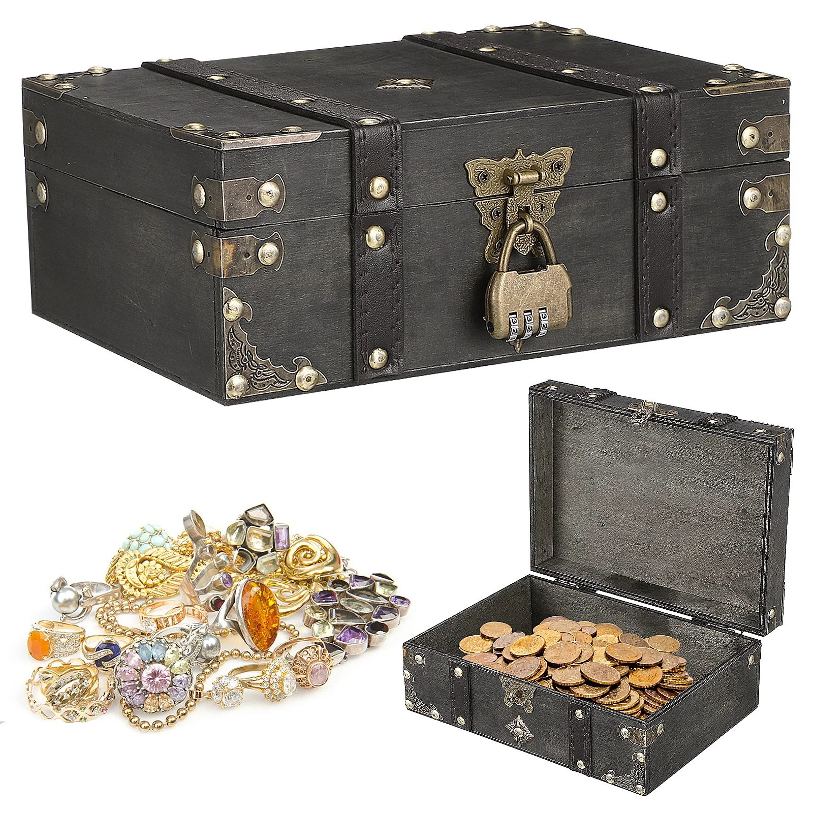 

Vintage Locking Jewelry Box Aesthetic Design with Security Lock for Women's Accessories Organized Trinket Storage Decorative