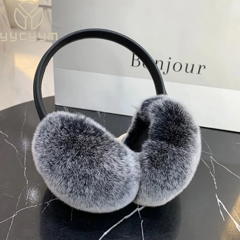 

New women Quality Real Fur Ear-cap Winter Warm Natural Rex Rabbit Fur Earmuff Lady Fashion Fluffy Genuine Rex Rabbit Fur Earlap