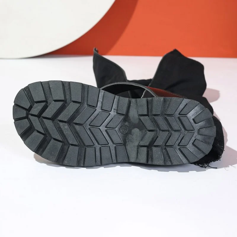 Verano negro lona Clip Toe hasta la rodilla zapatos de mujer Sexy suela gruesa 5cm tacón cuadrado vestido de fiesta chanclas sandalias Botas Largas