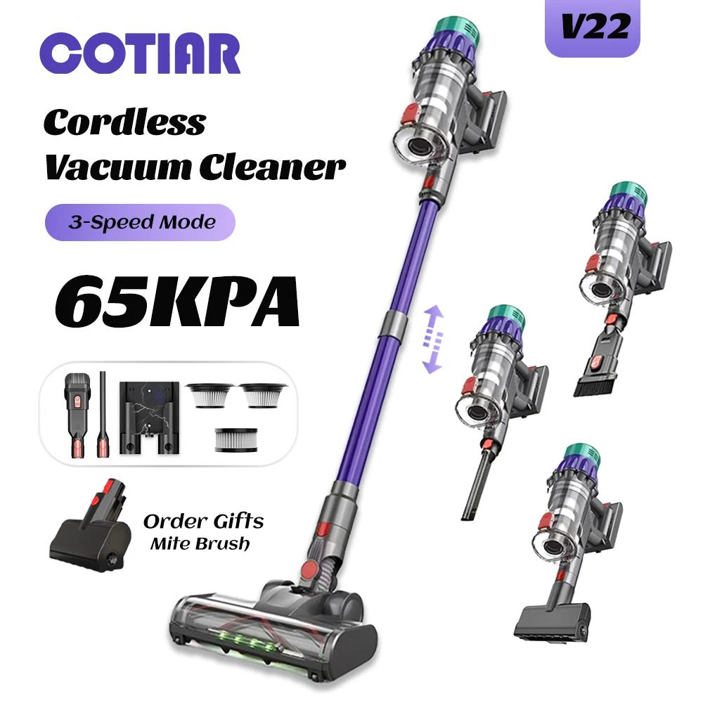 Image of COTIAR V22 Kabelloser Staubsauger 55kPa 650W Drahtloser Handstaubsauger LED-Anzeige 1,2L Kapazität Wiederaufladbarer Akku