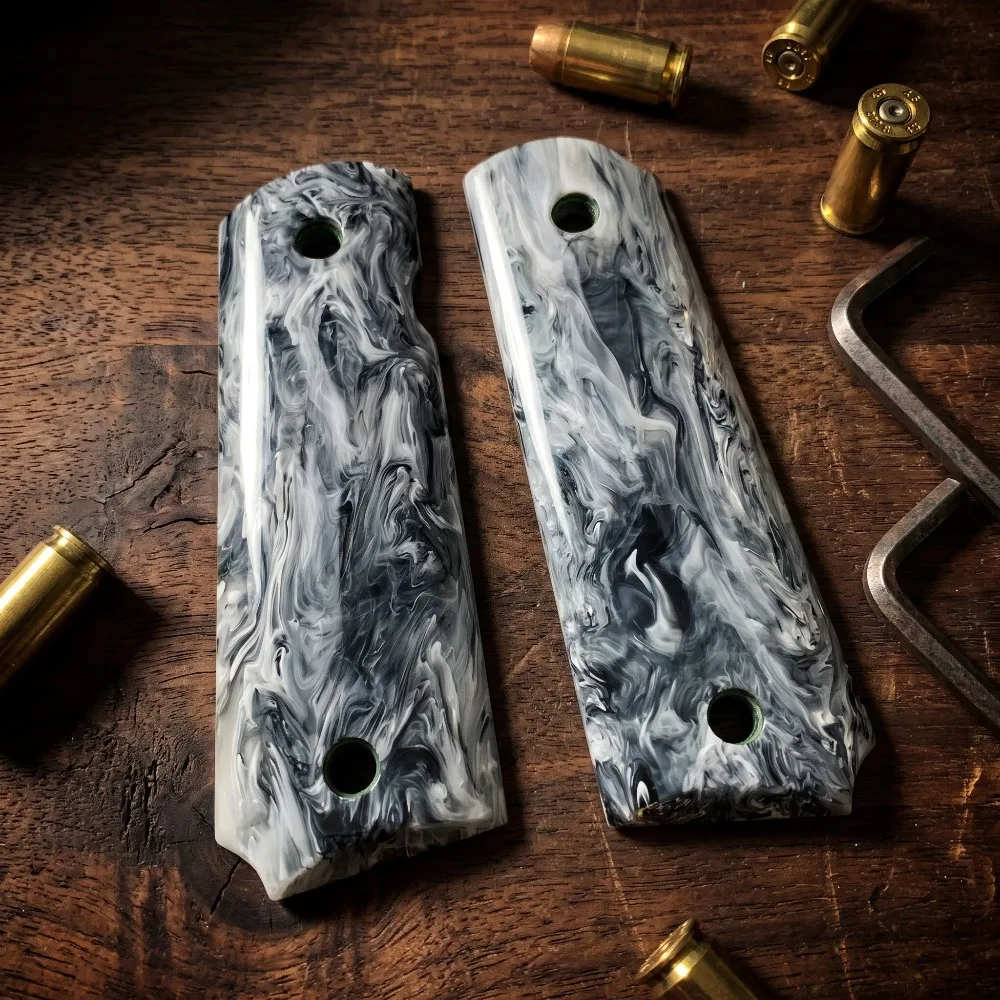 Gloss Marbled Resin 1911 Handle Scales Beautiful Ink Flow Pattern Replacement Grips for Full Size 1911 Pistol Collectors