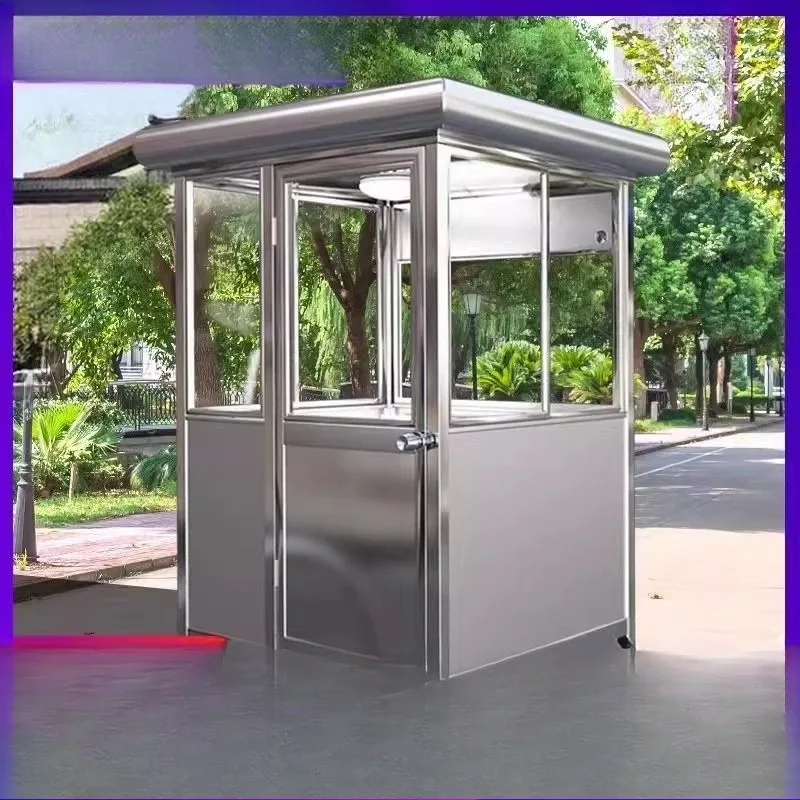 Security booth outdoor post, stainless steel booth, custom color steel community doorman on duty