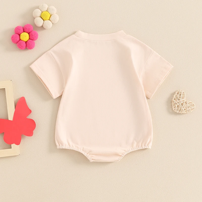 2024-04-18 Lioraitiin Baby Girls Romper, Short Sleeve Crew Neck Letters Print Infant Bodysuit Summer Clothes