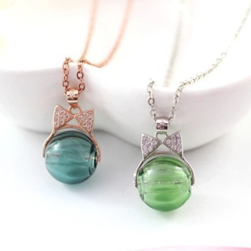 Fashionable Bow Glass Essential Oil Pendants Women's Collarbone Chain Aromatherapy Diffuser Necklace Jewelry