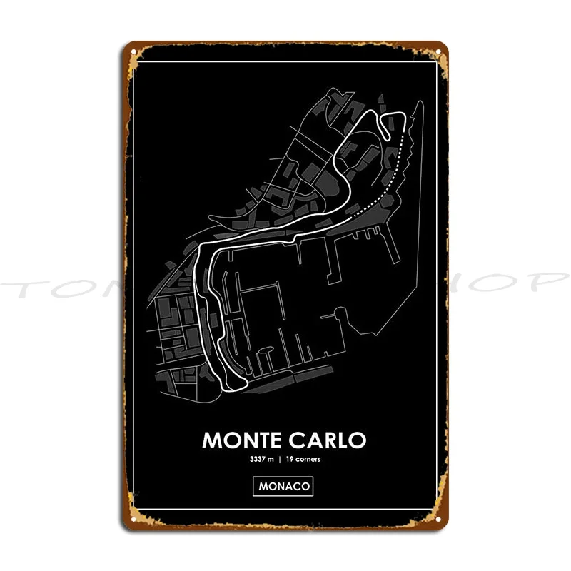 Monte Carlo Monaco Track Map Metal Plaque Poster Design Pub Cinema Kitchen Wall Designs Tin Sign Poster