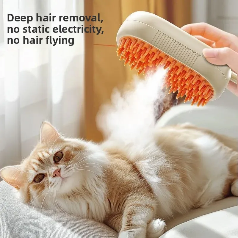 

3-in-1 Pet Steam Brush, Self-Cleaning Spray Grooming Tool for Cats Dogs, Rotatable Foldable Hair Removal Comb with Mist