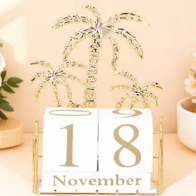 

Wooden Desk Perpetual Calendar Block Classic Square Desktop Calendar Decoration for Home Office Cafe Reusable Month and Date