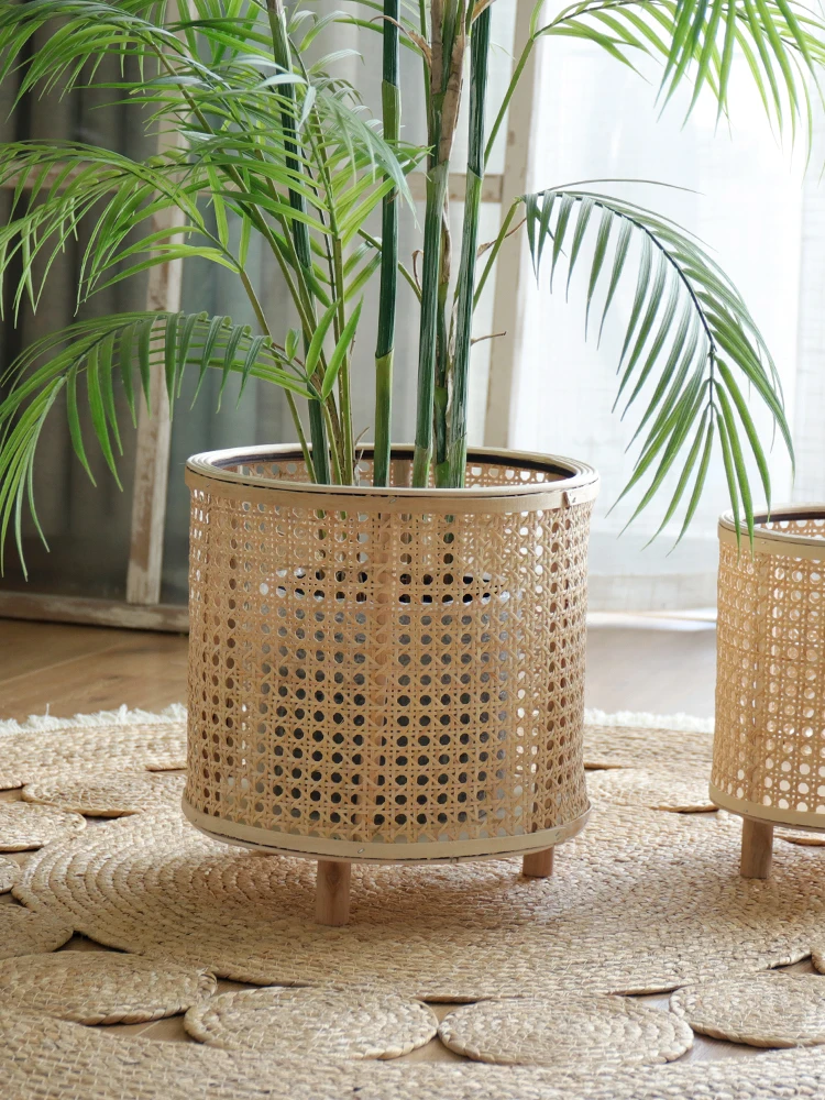 

New Handwoven Willa Flower Basket Plant Pot Bamboo Greenery Stand Floor Decorative Balcony Garden Flower Rack Home Decoration