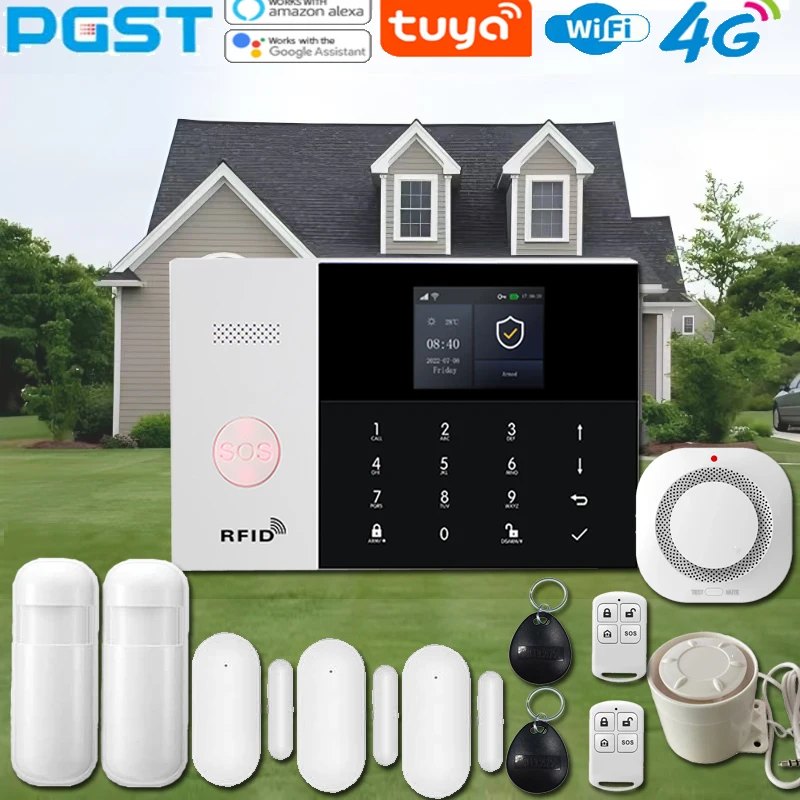 PGST PG-105 Smart Home Security Alarm System Kit Tuya Smart Life Application Compatible with Anti Theft Intruder Smart 4G WIFI G